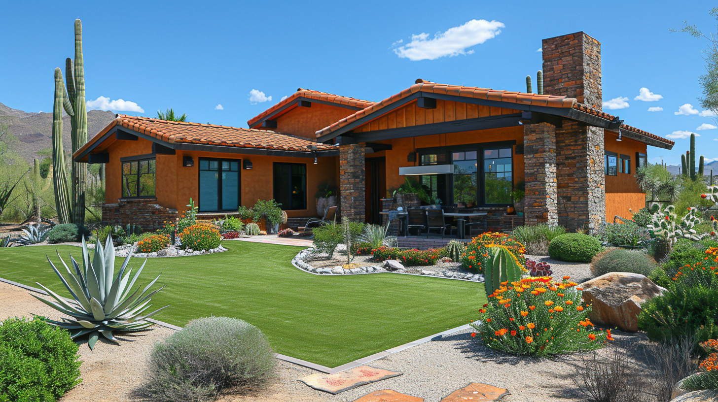 Arizona home with Bug bully turf, artificial grass.