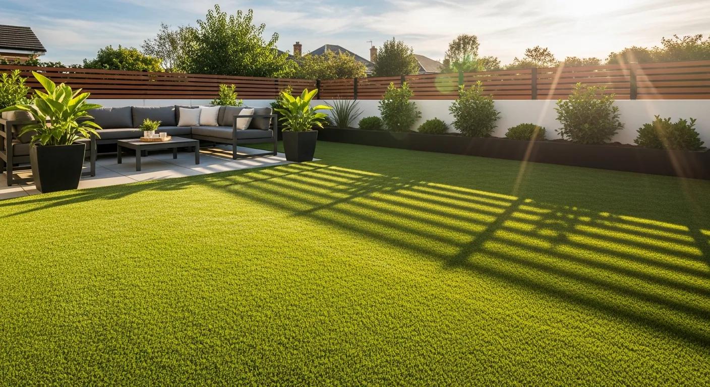 a backyard with artificial turf
